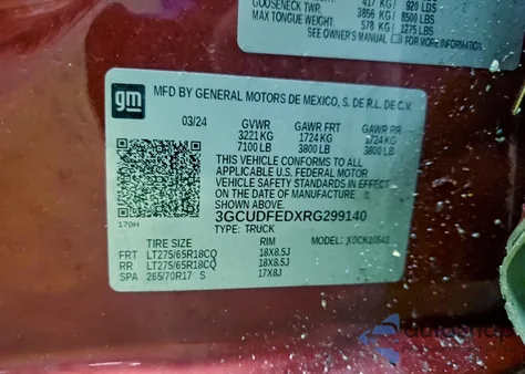 2024 Chevrolet Silverado K1500 Lt Trail Boss z USA, uszkodzony, nr VIN 3GCUDFEDXRG299140